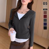 ダークグレー | レイヤード風カットソー ハーフジップ 長袖カットソー | COCOMOMO