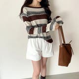 ボーダーニット ワンショルニット ルーズニット | COCOMOMO | 詳細画像3