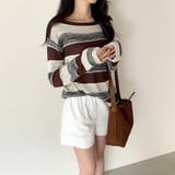 ボーダーニット ワンショルニット ルーズニット | COCOMOMO | 詳細画像4