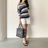 ボーダーニット ワンショルニット ルーズニット | COCOMOMO | 詳細画像8