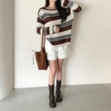 ボーダーニット ワンショルニット ルーズニット | COCOMOMO | 詳細画像5