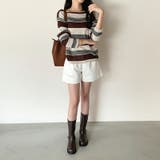 ボーダーニット ワンショルニット ルーズニット | COCOMOMO | 詳細画像6