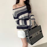 ボーダーニット ワンショルニット ルーズニット | COCOMOMO | 詳細画像9