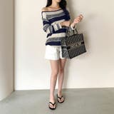 ボーダーニット ワンショルニット ルーズニット | COCOMOMO | 詳細画像7