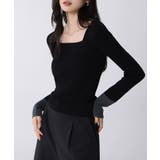 バイカラートップス 配色ニット スクエアネック | COCOMOMO | 詳細画像11 