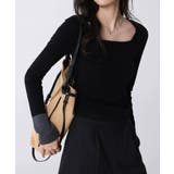 バイカラートップス 配色ニット スクエアネック | COCOMOMO | 詳細画像12 