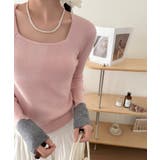 バイカラートップス 配色ニット スクエアネック | COCOMOMO | 詳細画像1 