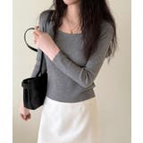 バイカラートップス 配色ニット スクエアネック | COCOMOMO | 詳細画像4 