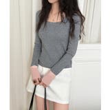 バイカラートップス 配色ニット スクエアネック | COCOMOMO | 詳細画像5 