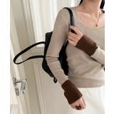 バイカラートップス 配色ニット スクエアネック | COCOMOMO | 詳細画像7 