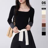 ブラック | バイカラートップス 配色ニット スクエアネック | COCOMOMO