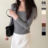 ライトグレー | バイカラートップス 配色ニット スクエアネック | COCOMOMO