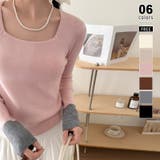 ライトピンク | バイカラートップス 配色ニット スクエアネック | COCOMOMO