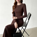 美シルエットウエストギャザーワンピース タイトワンピース 長袖ワンピース | COCOMOMO | 詳細画像8 