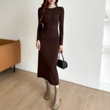 美シルエットウエストギャザーワンピース タイトワンピース 長袖ワンピース | COCOMOMO | 詳細画像9 