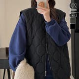 ブラック | キルティングベスト Vネックベスト 中綿ベスト | COCOMOMO