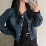 ノーカラーデニムジャケット デニムジャケット ブルゾン | COCOMOMO | 詳細画像10