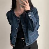 ノーカラーデニムジャケット デニムジャケット ブルゾン | COCOMOMO | 詳細画像12