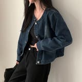 ノーカラーデニムジャケット デニムジャケット ブルゾン | COCOMOMO | 詳細画像13