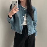 ノーカラーデニムジャケット デニムジャケット ブルゾン | COCOMOMO | 詳細画像3