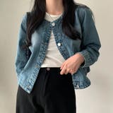 ノーカラーデニムジャケット デニムジャケット ブルゾン | COCOMOMO | 詳細画像5