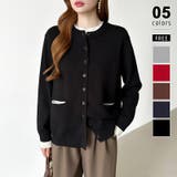 ブラック | レイヤード風配色カーディガン 配色ニット バイカラーカーディガン | COCOMOMO