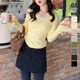 イエロー | レースニット vネックニット レイヤードトップス | COCOMOMO