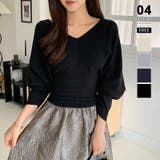 ブラック | バックリボンニット Vネック ドルマンニット | COCOMOMO