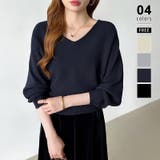 ネイビー | バックリボンニット Vネック ドルマンニット | COCOMOMO