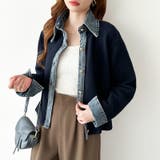 レイヤード風ニットカーディガン ドッキングデニム カーディガン | COCOMOMO | 詳細画像2