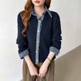 レイヤード風ニットカーディガン ドッキングデニム カーディガン | COCOMOMO | 詳細画像5