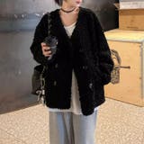 ボアジャケット ノーカラーコート アウター | COCOMOMO | 詳細画像15 