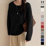 ブラック | 抜け感リラックスニット ラウンドネックニット 長袖ニット | COCOMOMO