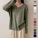グリーン | 抜け感リラックスニット Vネックニット 長袖ニット | COCOMOMO