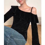 ワンショルフリルベロアトップス オフショルダー ベロアトップス | COCOMOMO | 詳細画像3