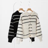 ボーダーフードカーディガン ボーダーカーディガン ニットパーカー | COCOMOMO | 詳細画像13 