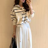 ボーダーフードカーディガン ボーダーカーディガン ニットパーカー | COCOMOMO | 詳細画像8 