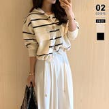 アイボリー | ボーダーフードカーディガン ボーダーカーディガン ニットパーカー | COCOMOMO