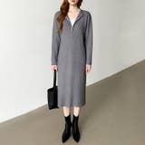 ハーフジップワンピース ニットワンピース リブニット | COCOMOMO | 詳細画像2