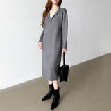 ハーフジップワンピース ニットワンピース リブニット | COCOMOMO | 詳細画像3