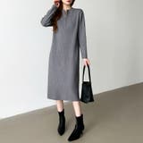 ハーフジップワンピース ニットワンピース リブニット | COCOMOMO | 詳細画像4