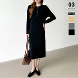 ブラック | ハーフジップワンピース ニットワンピース リブニット | COCOMOMO