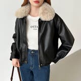 ふわふわファー付きレザーブルゾン フェイクレザーブルゾン 裏起毛 | COCOMOMO | 詳細画像12 