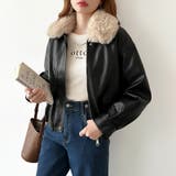 ふわふわファー付きレザーブルゾン フェイクレザーブルゾン 裏起毛 | COCOMOMO | 詳細画像14 