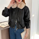 ふわふわファー付きレザーブルゾン フェイクレザーブルゾン 裏起毛 | COCOMOMO | 詳細画像19 
