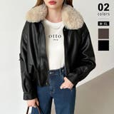 ブラック | ふわふわファー付きレザーブルゾン フェイクレザーブルゾン 裏起毛 | COCOMOMO