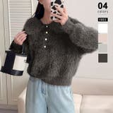 グレー | ふわふわシャギーポロニット シャギーニット 韓国ファッション | COCOMOMO