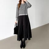 ボーダーニットドッキングワンピース ワンピース ティアードワンピース | COCOMOMO | 詳細画像11