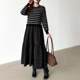 ボーダーニットドッキングワンピース ワンピース ティアードワンピース | COCOMOMO | 詳細画像3