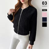 ブラック | ツイードブルゾン ノーカラージャケット ブルゾン | COCOMOMO